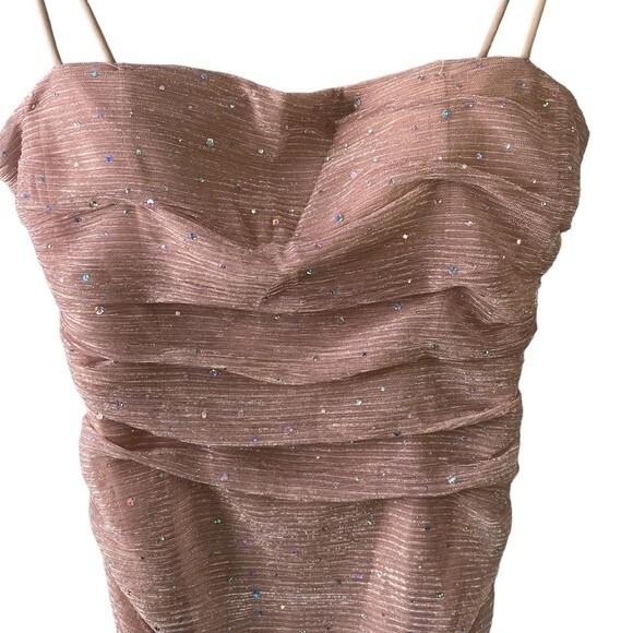 Lulus Flirty Vibes Mauve Pink Sparkly Ruched Bodycon Mini Dress Sleeveless - Picture 4 of 16